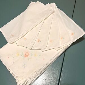 Vintage Never Used Embroidered Floral Cotton Tablecloth/Napkin Set